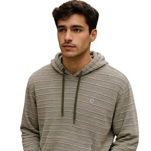 Hang Ten Striped Grey‎ Pullover Hoodie Casual Athletic Sweatshirt Size L